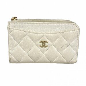 CHANEL Authentic White Caviar Leather Wallet